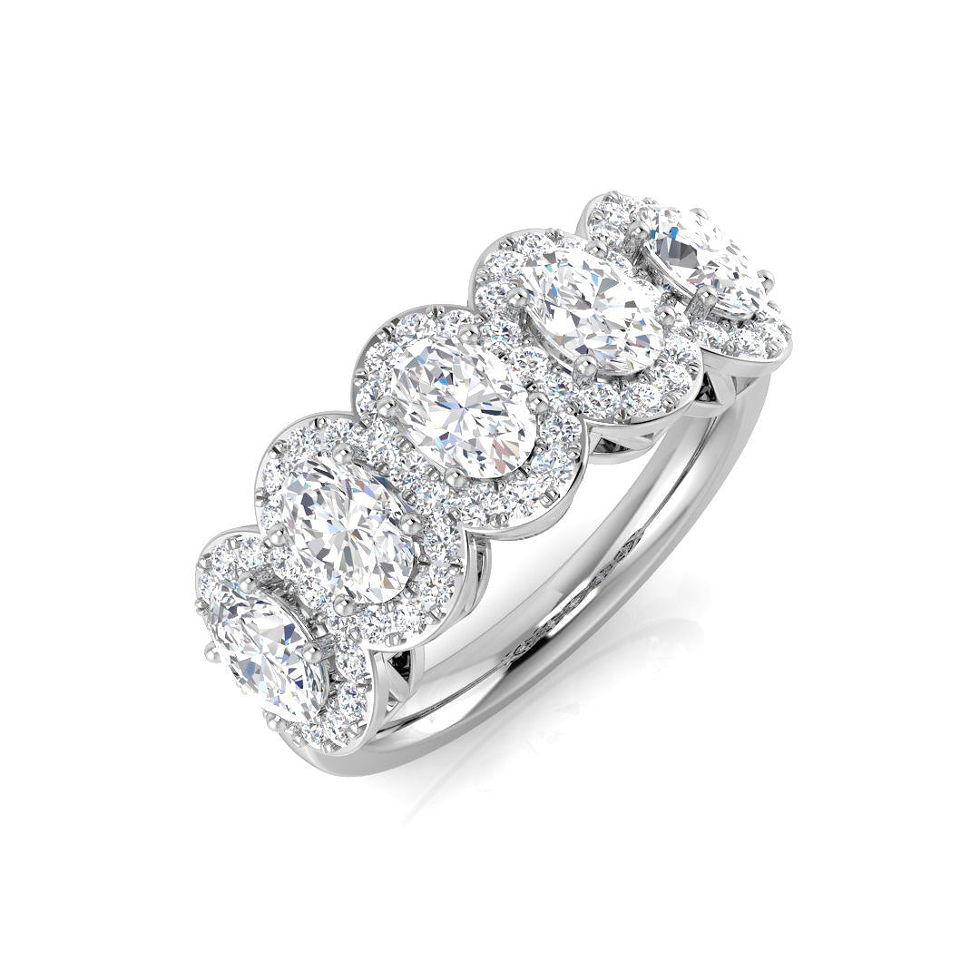 Natural Round & Oval Cut Diamond Five Stone Halo Ring