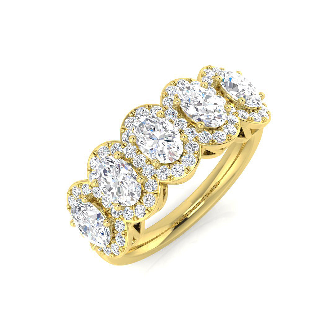 Lab Grown Oval Cut Diamond 5 Stone Ring in Halo Style | 1.5ct - 3.5ct