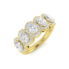 Natural Round & Oval Cut Diamond Five Stone Halo Ring