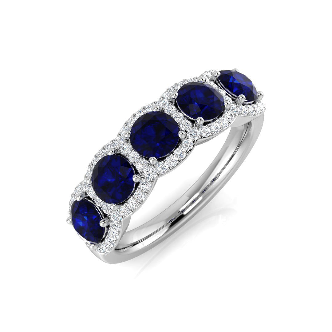 Blue Sapphire 5 Stone Halo Ring for Women