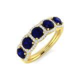 Blue Sapphire 5 Stone Halo Ring in Gold