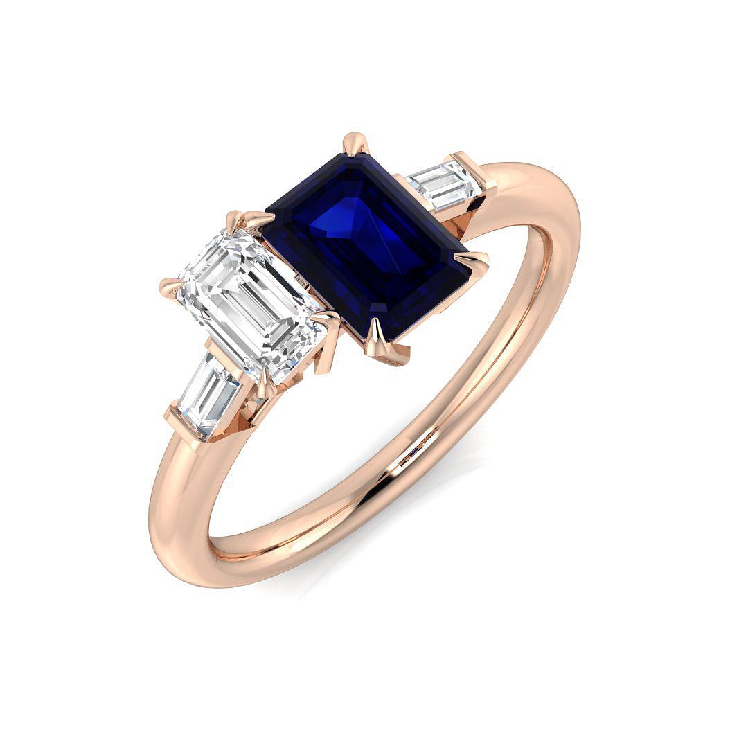 Sapphire and Baguette Diamond Statement Ring for Women