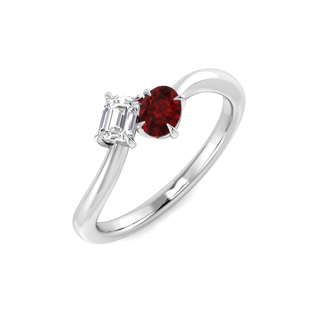 Ruby Emerald Two Stone Ring