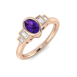 Amethyst 5 Stone Ring for Birthday Gift 