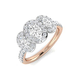 Natural Diamond Oval Cut Halo Three Stone Ring