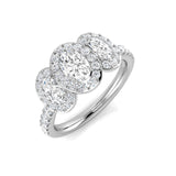 Natural Diamond Oval Cut Halo Three Stone Ring
