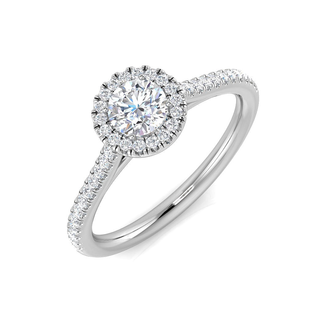 0.60 Ct D-E/VS Lab Grown Diamond Halo Ring 950 Platinum Ready To Ship