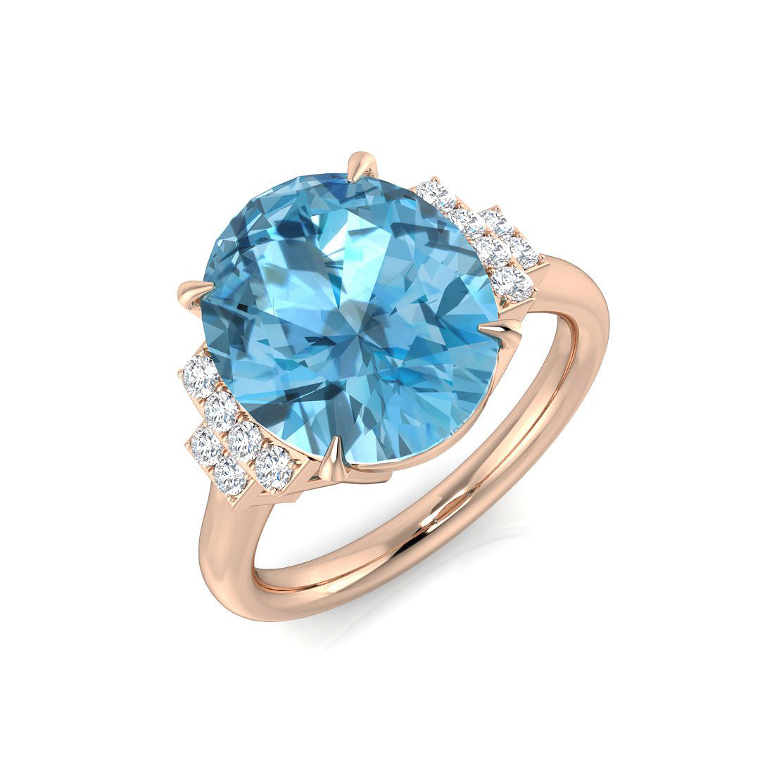 Aquamarine Pave Diamond Ring for Gift