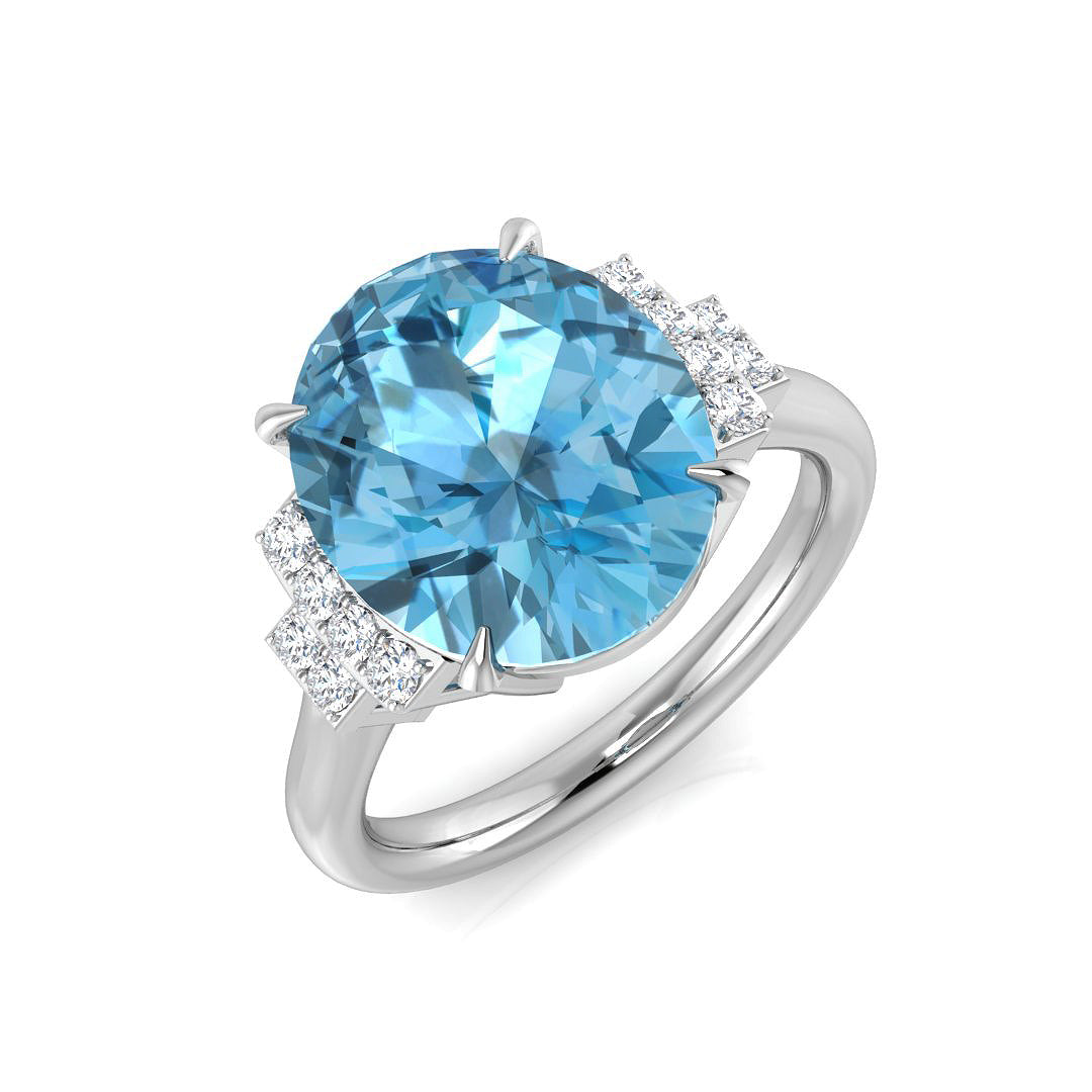 Aquamarine Pave Diamond Ring