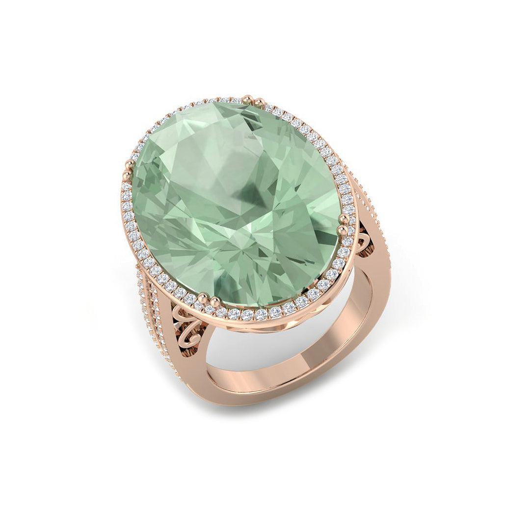 Green Amethyst Diamond Cocktail Ring