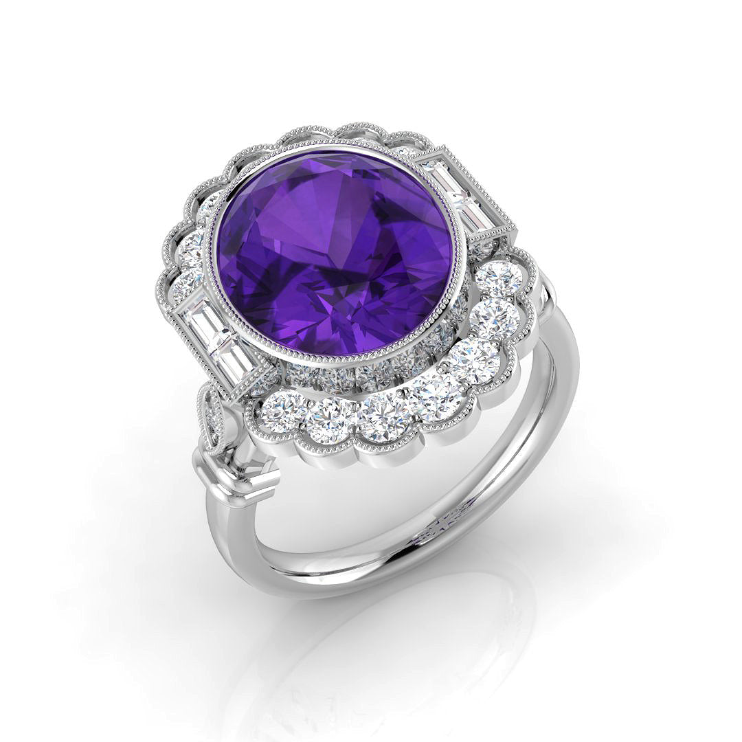 Diamond Pobtypool Amethyst Ring | 5ct - 6.5ct