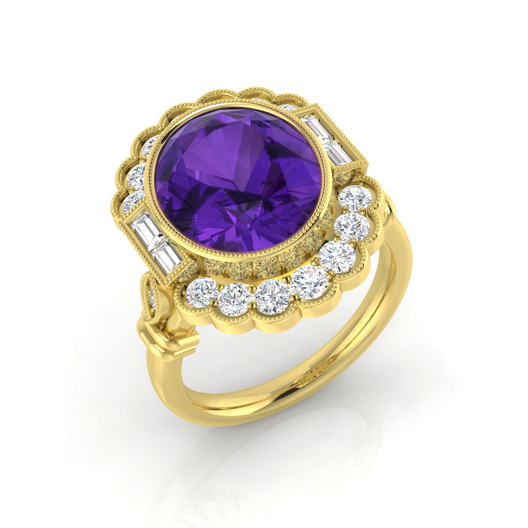 Diamond Pobtypool Amethyst Ring | 5ct - 6.5ct