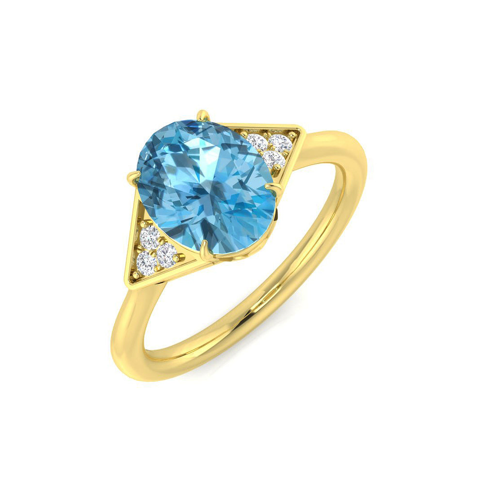 Yellow Gold Oval Blue Topaz Ring with Diamond Side Stones