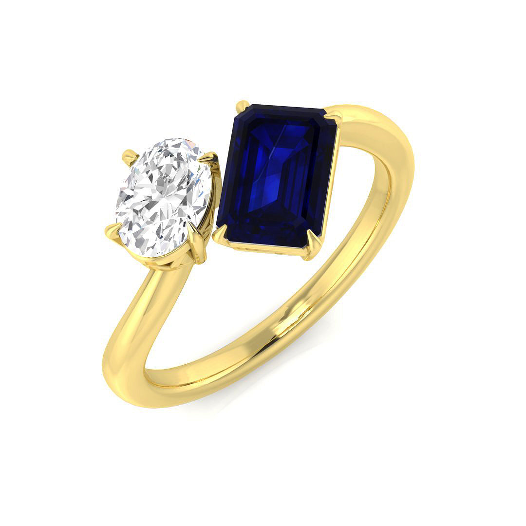 Blue Sapphire Toi Et Moi Two Stone Ring with Oval Diamond