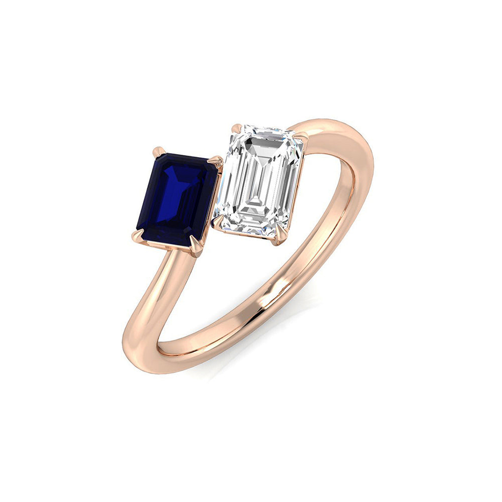 Emerald Cut Sapphire Diamond Two Stone Ring