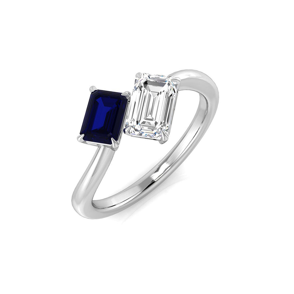 Emerald Cut Sapphire Diamond Two Stone Ring for Women