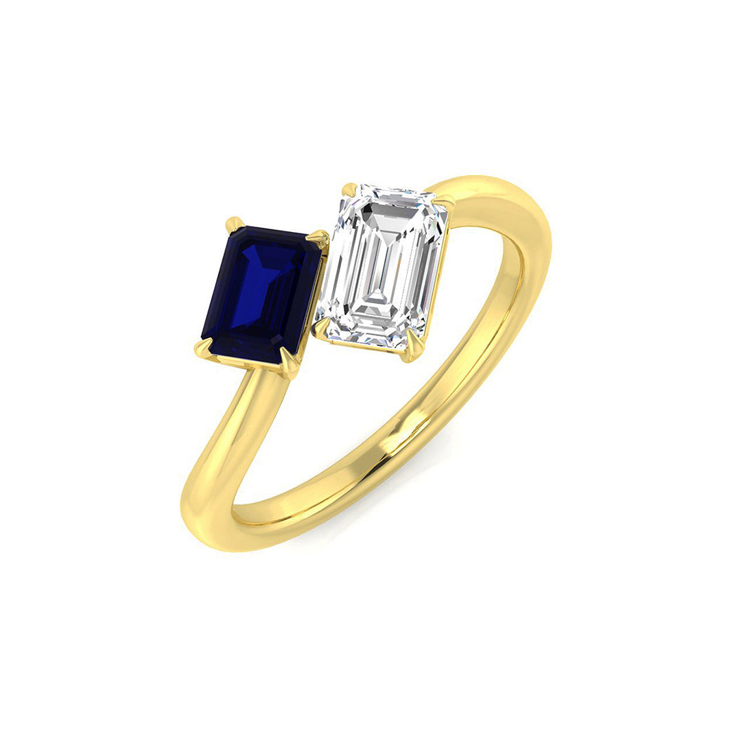 Emerald Cut Sapphire Diamond Two Stone Ring for Her