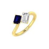 Emerald Cut Sapphire Diamond Two Stone Ring for Her