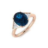 Rose Gold London Blue Topaz Solitaire Ring with Side Diamonds