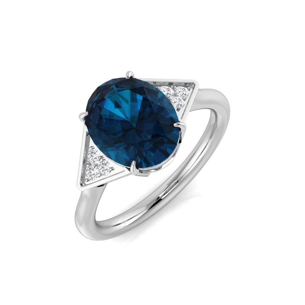 London Blue Topaz Solitaire Ring with Pave Side Accents in White Gold