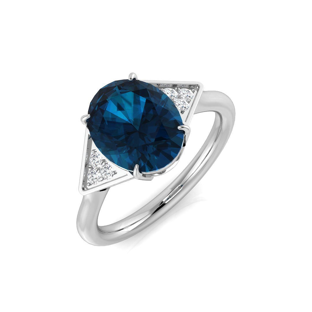 London Blue Topaz Solitaire Ring with Pave Side Accents in White Gold