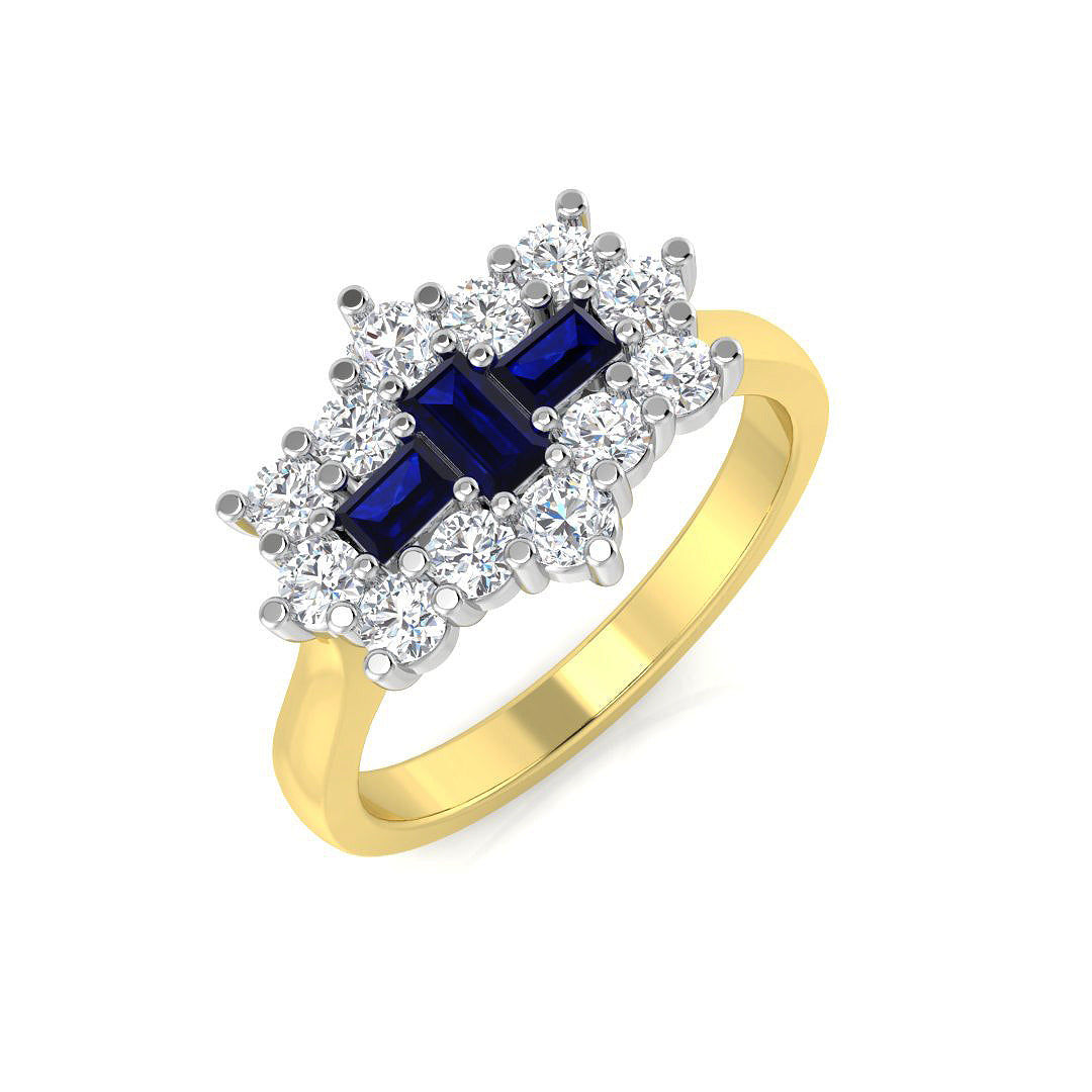 sapphire diamond boat ring elongated cluster design