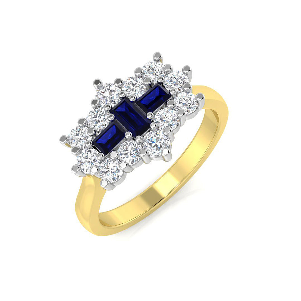 sapphire diamond boat ring elongated cluster design