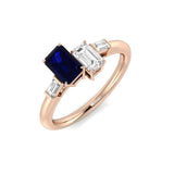 Emerald Cut Sapphire Ring with Natural Baguette Side Stones | Minimalist Ring