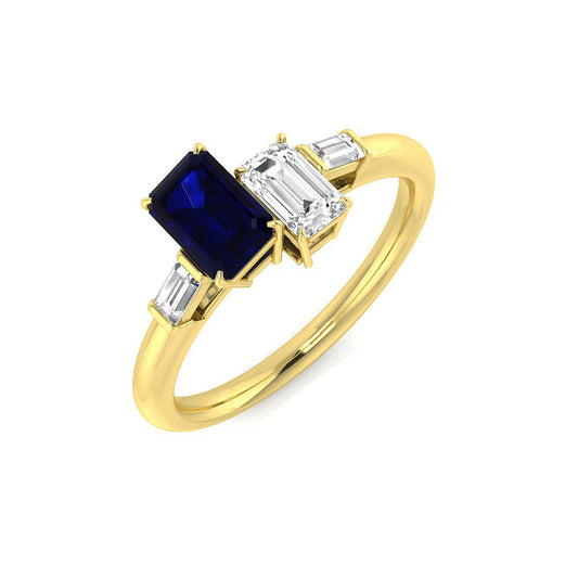 Emerald Cut Sapphire Ring with Natural Baguette Side Stones | Minimalist Ring