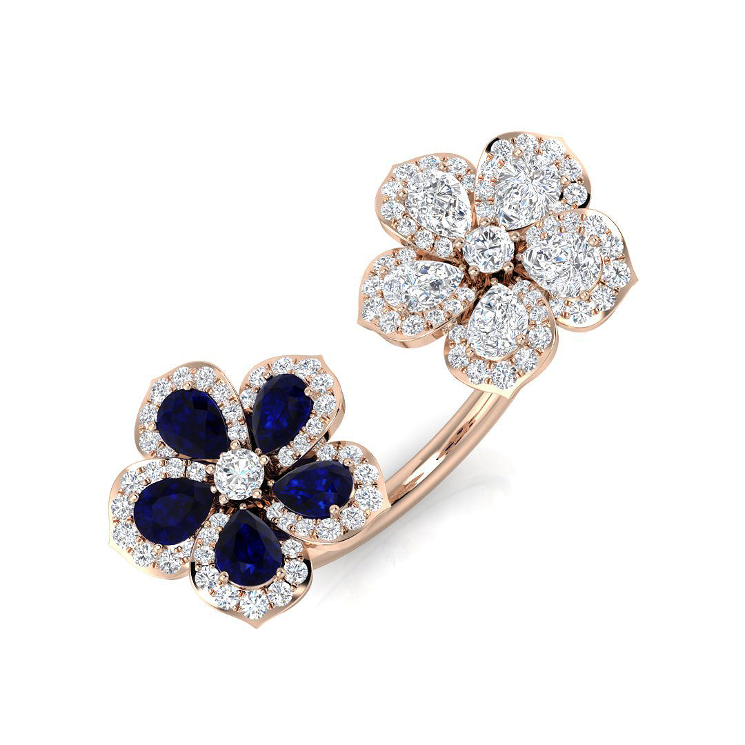 Blue Sapphire Cluster Ring in Gold Platinum