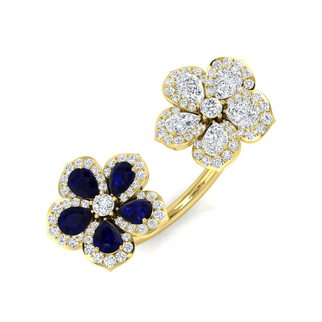 Blue Sapphire Cluster Ring Floral Ring