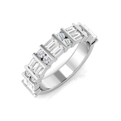 0.89ct Lab-Grown Emerald and Round Cut D/VVS Diamond Bar Set Half Eternity Ring.