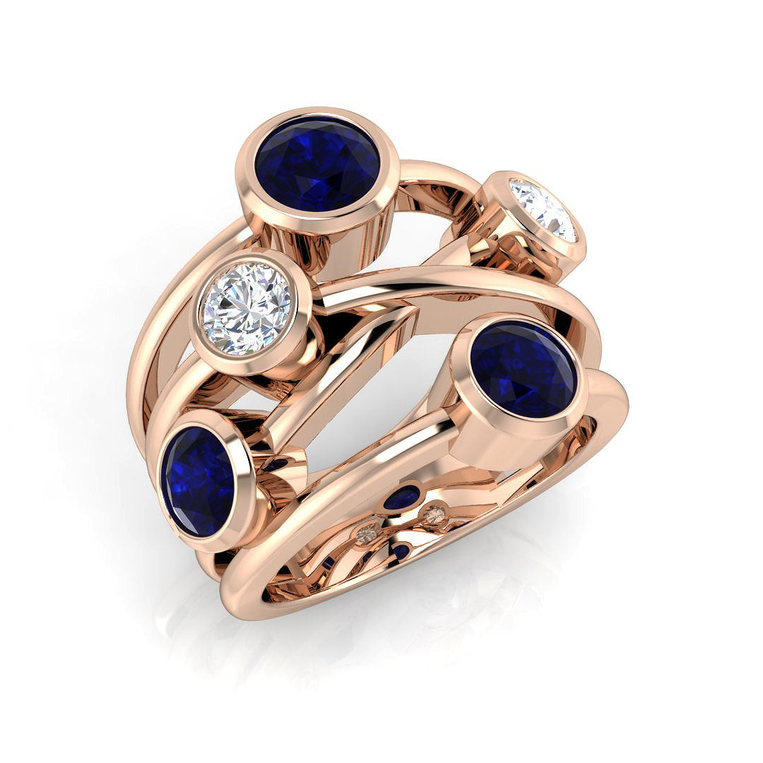 Blue Sapphire Bubble Ring for Gift