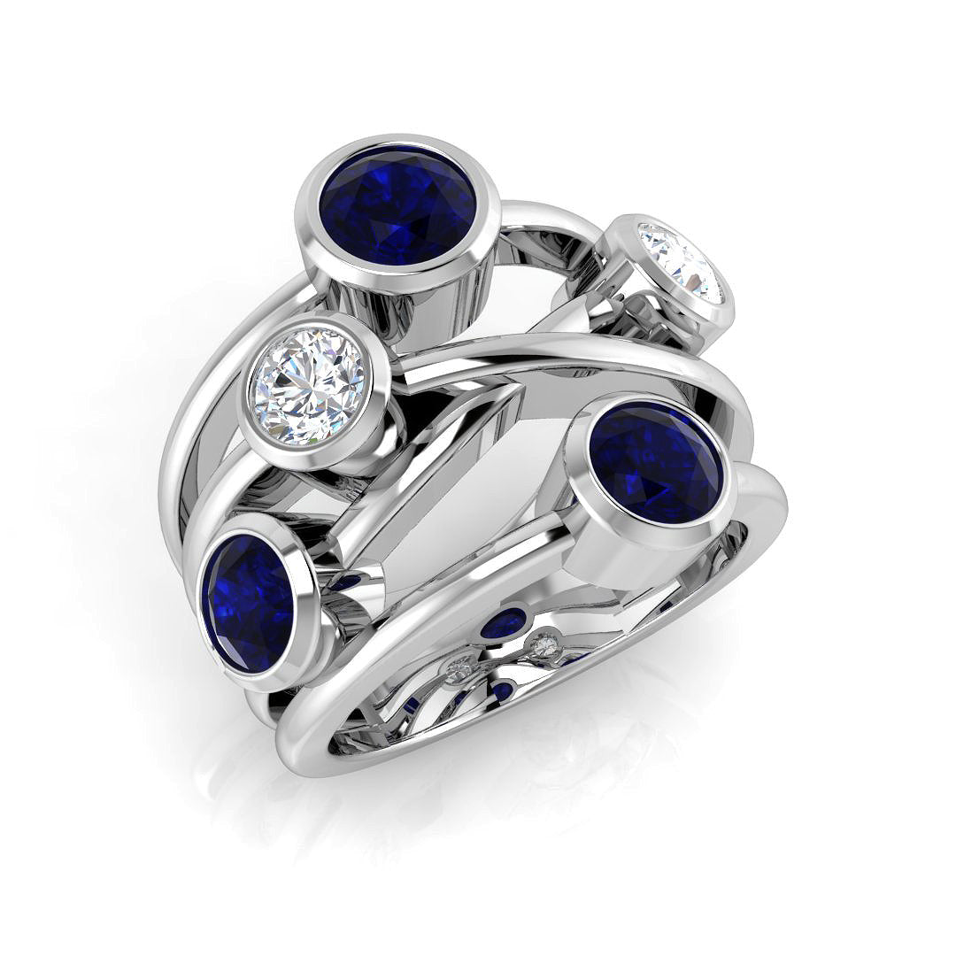 Blue Sapphire Bubble Ring in white gold