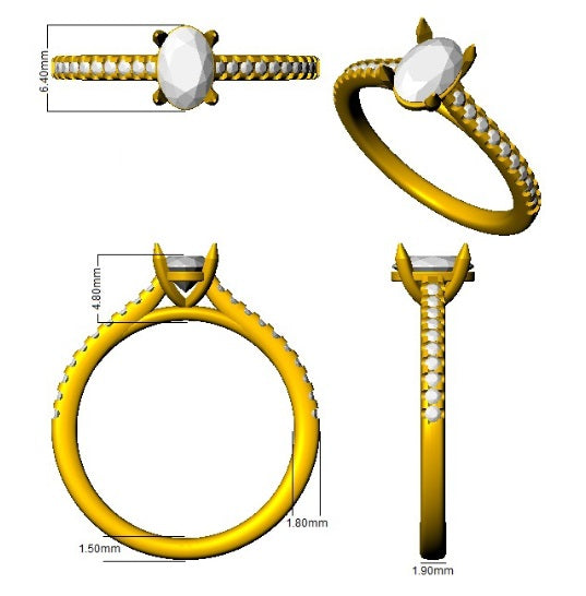 Oval Cut Diamond Ring with Diamond-Set Shoulders Platinum