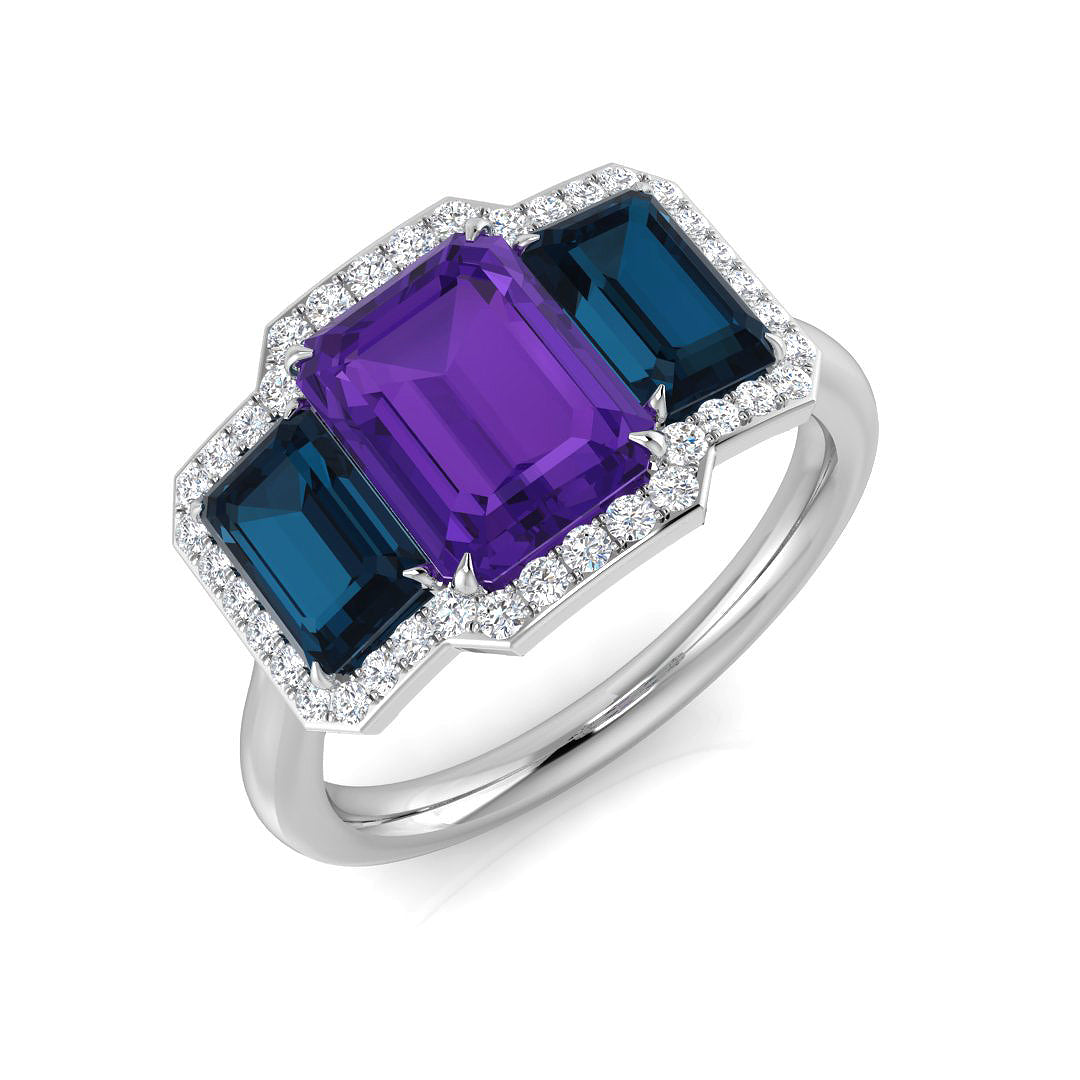 Diamond Albwick Amethyst Ring | 2.75ct | Hallmarked Gold & Platinum