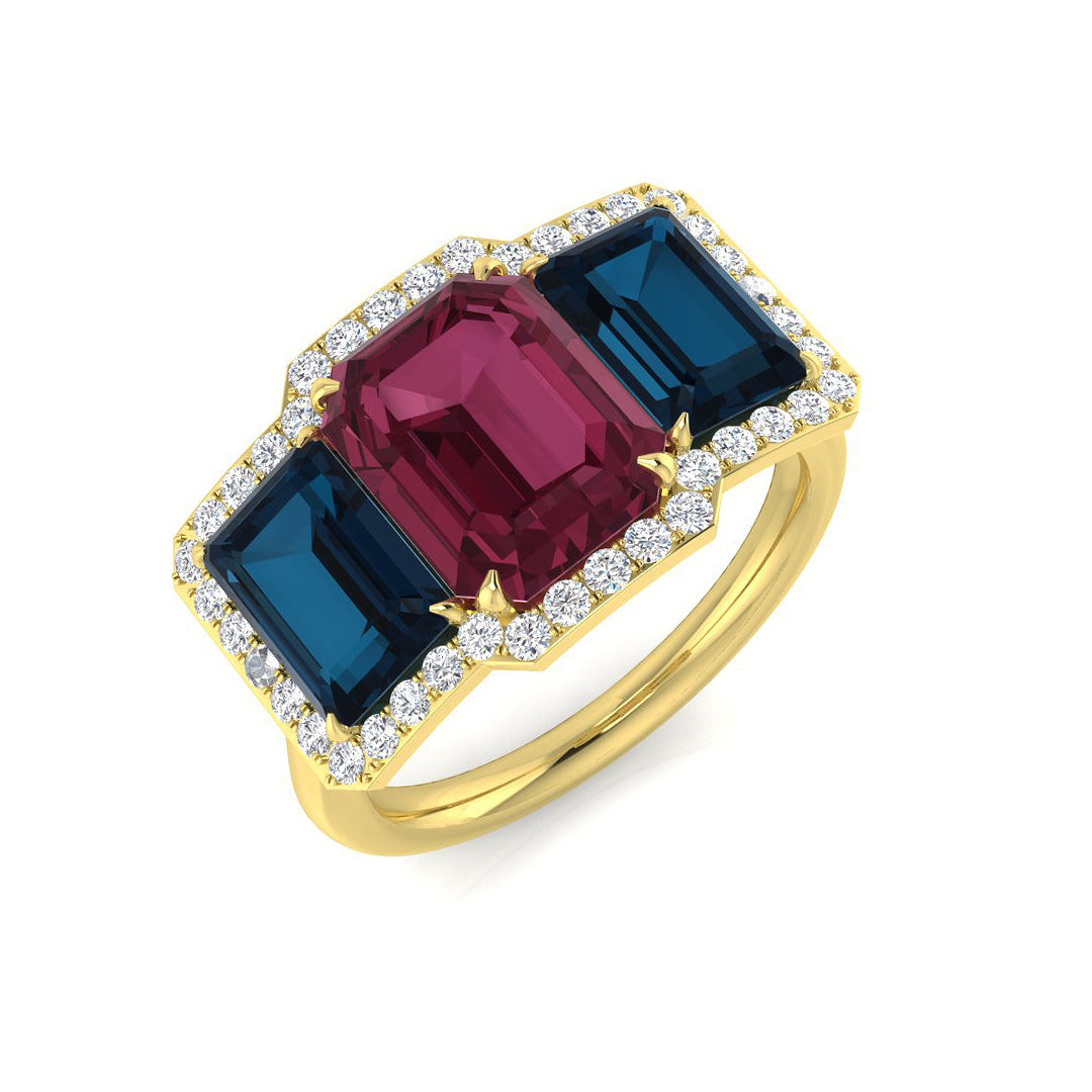 Diamond Arubdel Colour Halo 3 Stone Ring | 5ct