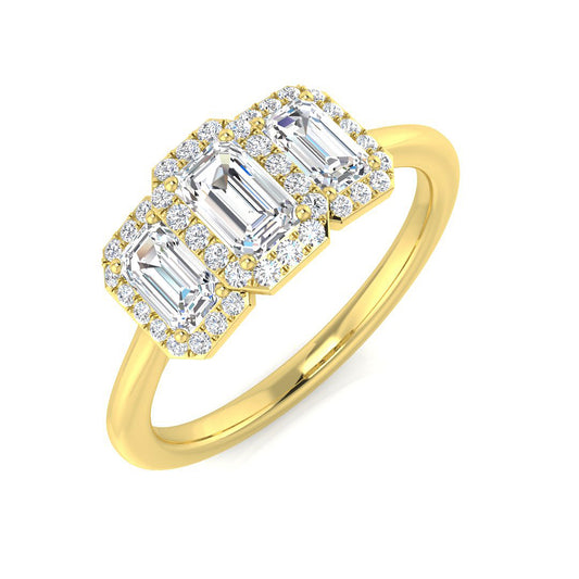 Emerald-Cut 3 Stone Diamond Ring in Hallmarked Gold & Platinum