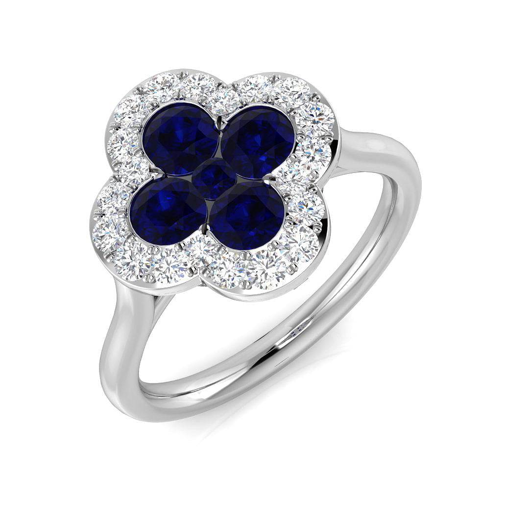 Sapphire Floral Diamond Cluster Ring