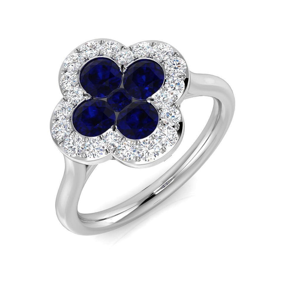 Sapphire Floral Diamond Cluster Ring