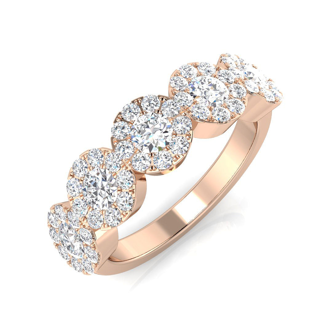 Five Stone Round Diamond Cluster Ring 1ct | Floral Design Band | UK Hallmarked