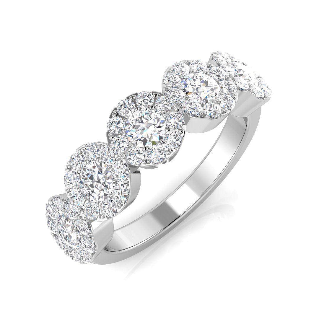 Five Stone Round Diamond Cluster Ring 1ct | Floral Design Band | UK Hallmarked
