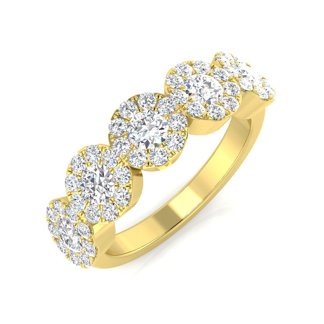 Five Stone Round Diamond Cluster Ring 1ct | Floral Design Band | UK Hallmarked