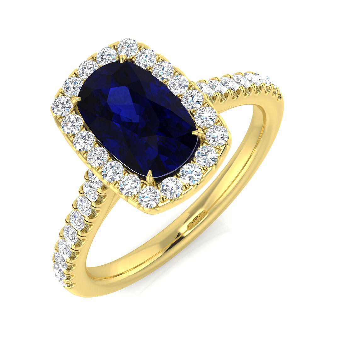 Blue Sapphire Halo Diamond Ring | Engagement Ring | UK Hallmarked Gold & Platinum
