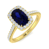 Blue Sapphire Halo Diamond Ring | Engagement Ring | UK Hallmarked Gold & Platinum
