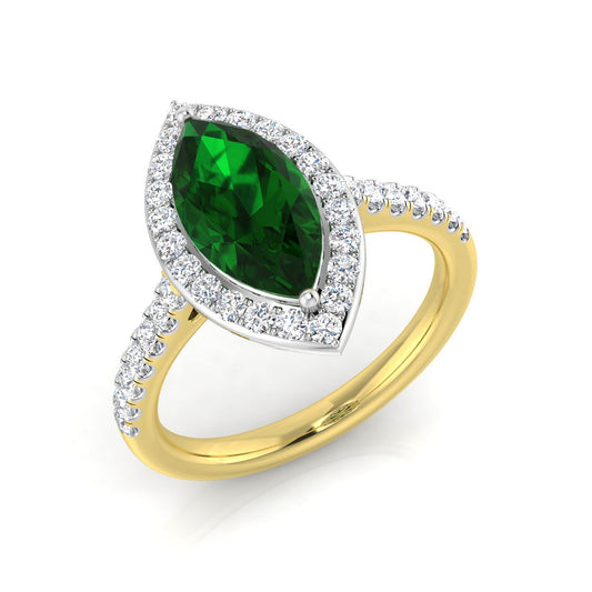 Marquise Cut Emerald Diamond Halo Ring |Gold & Platinum | UK Hallmarked