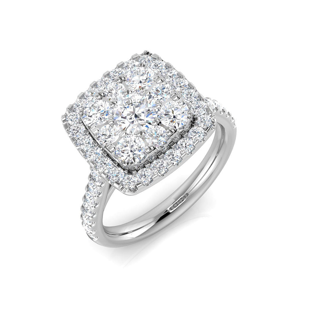 Natural Round Cut Diamond Cluster Engagement Ring