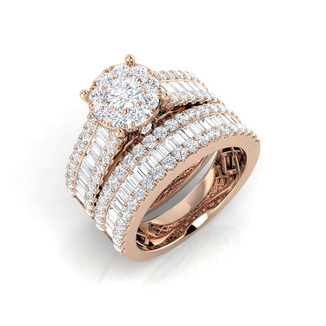 Baguette and Round Cut Diamond Bridal Ring Set