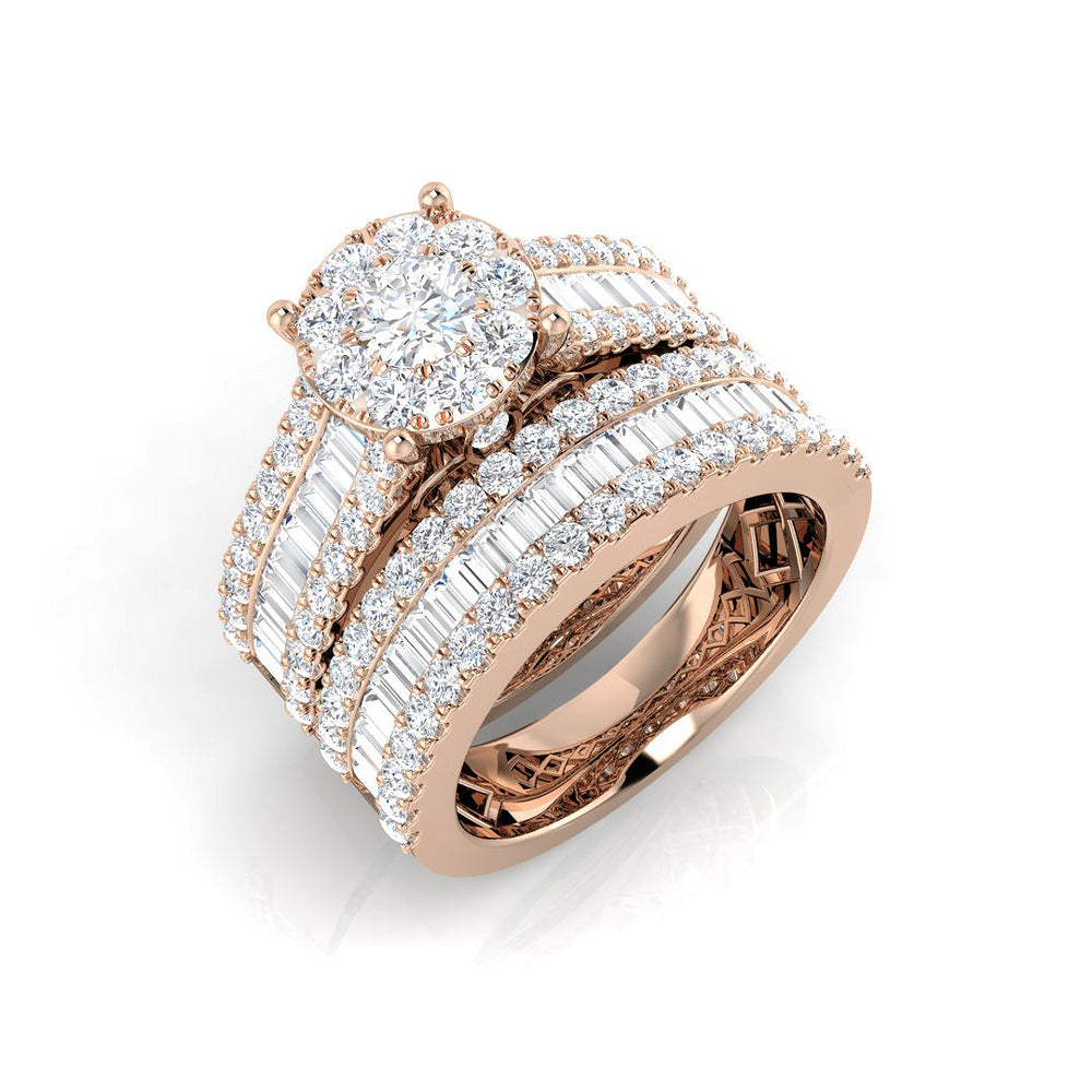 Baguette and Round Cut Diamond Bridal Ring Set