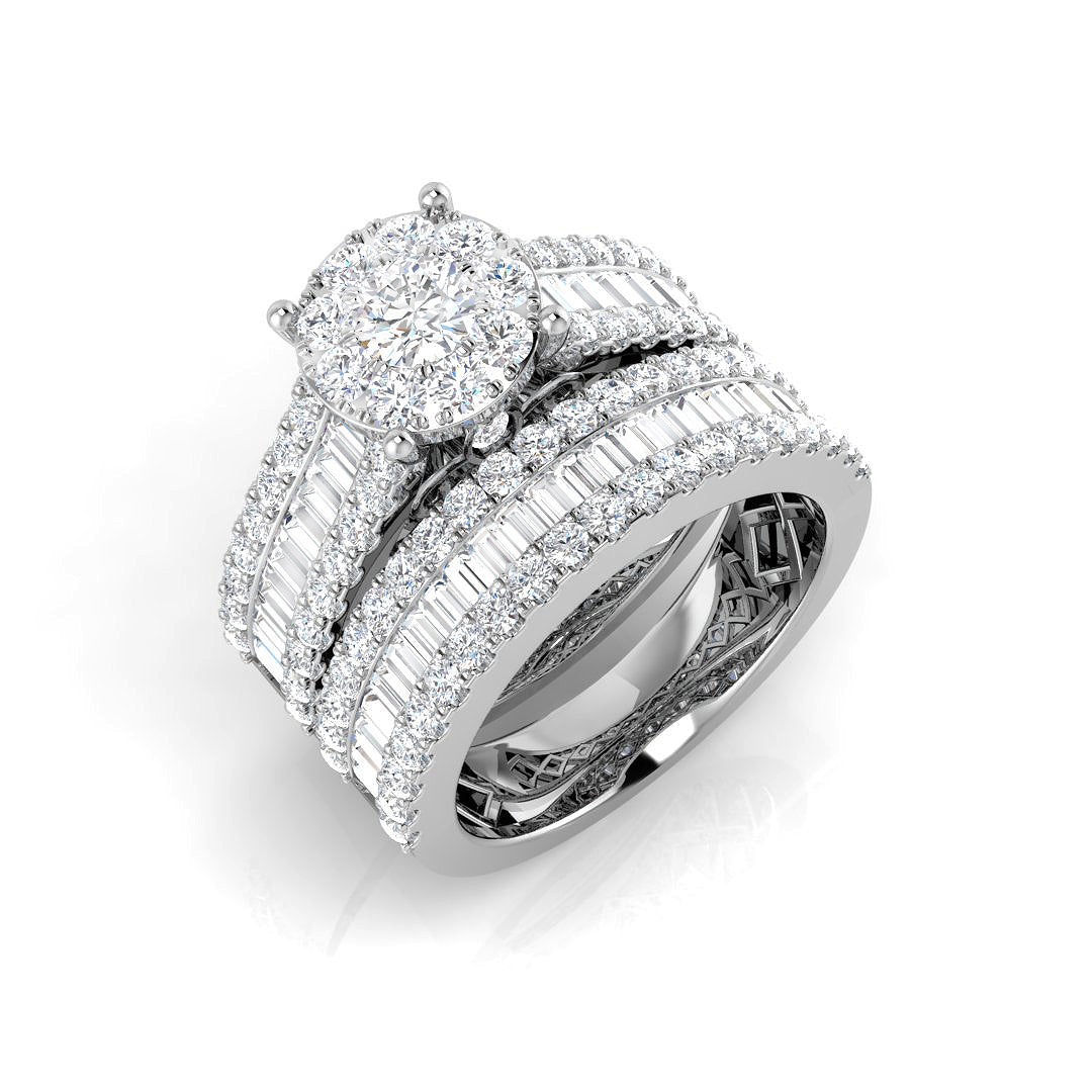 Baguette and Round Cut Diamond Bridal Ring Set